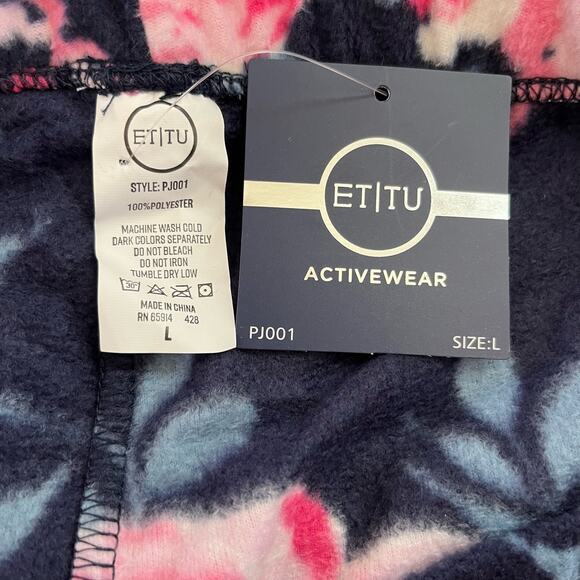 ET TU Floral Fleece Pant in Navy Blue and Pink Size Large - Picture 9 of 9